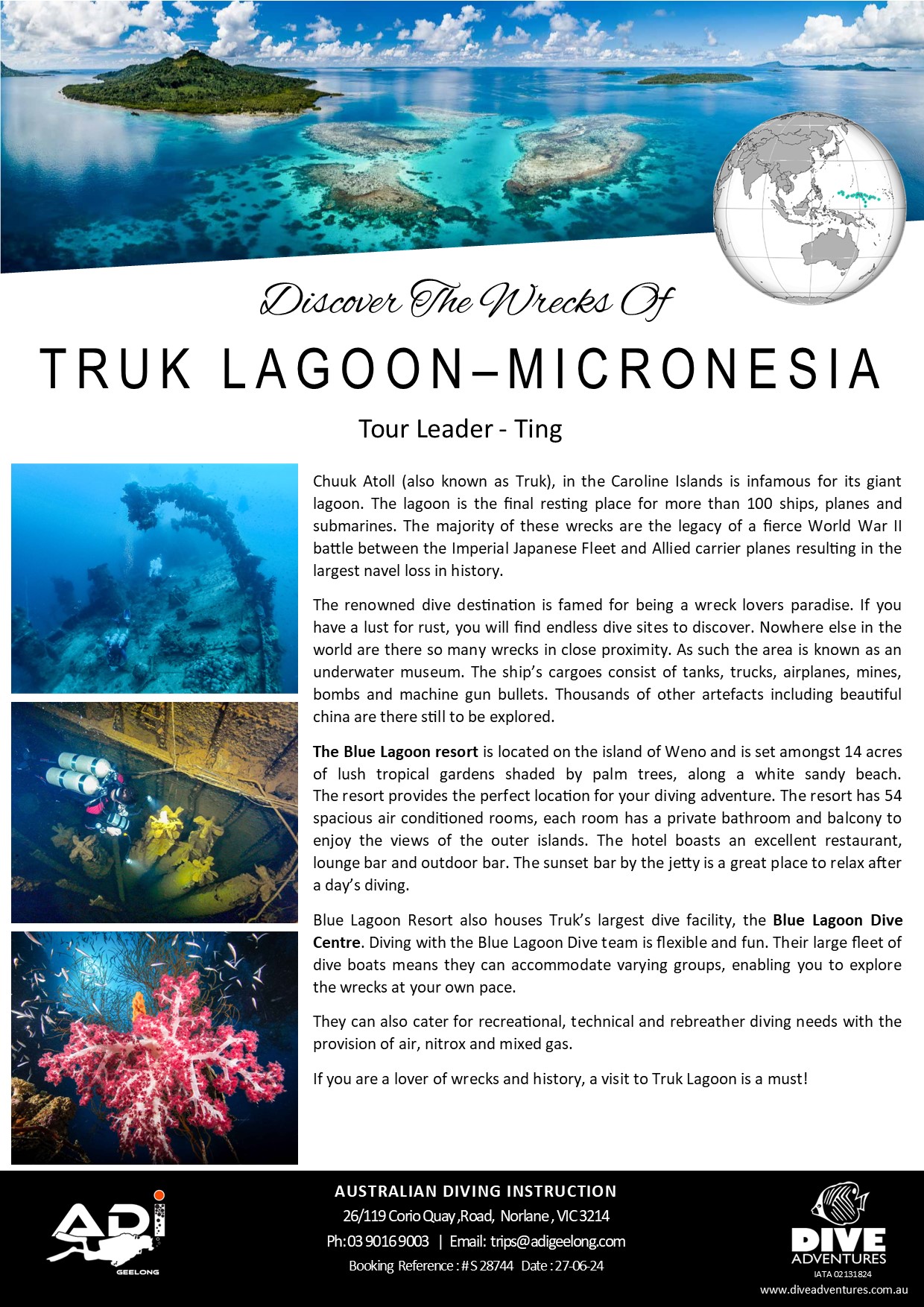 Truk Lagoon trip information sheet - 1 of 5