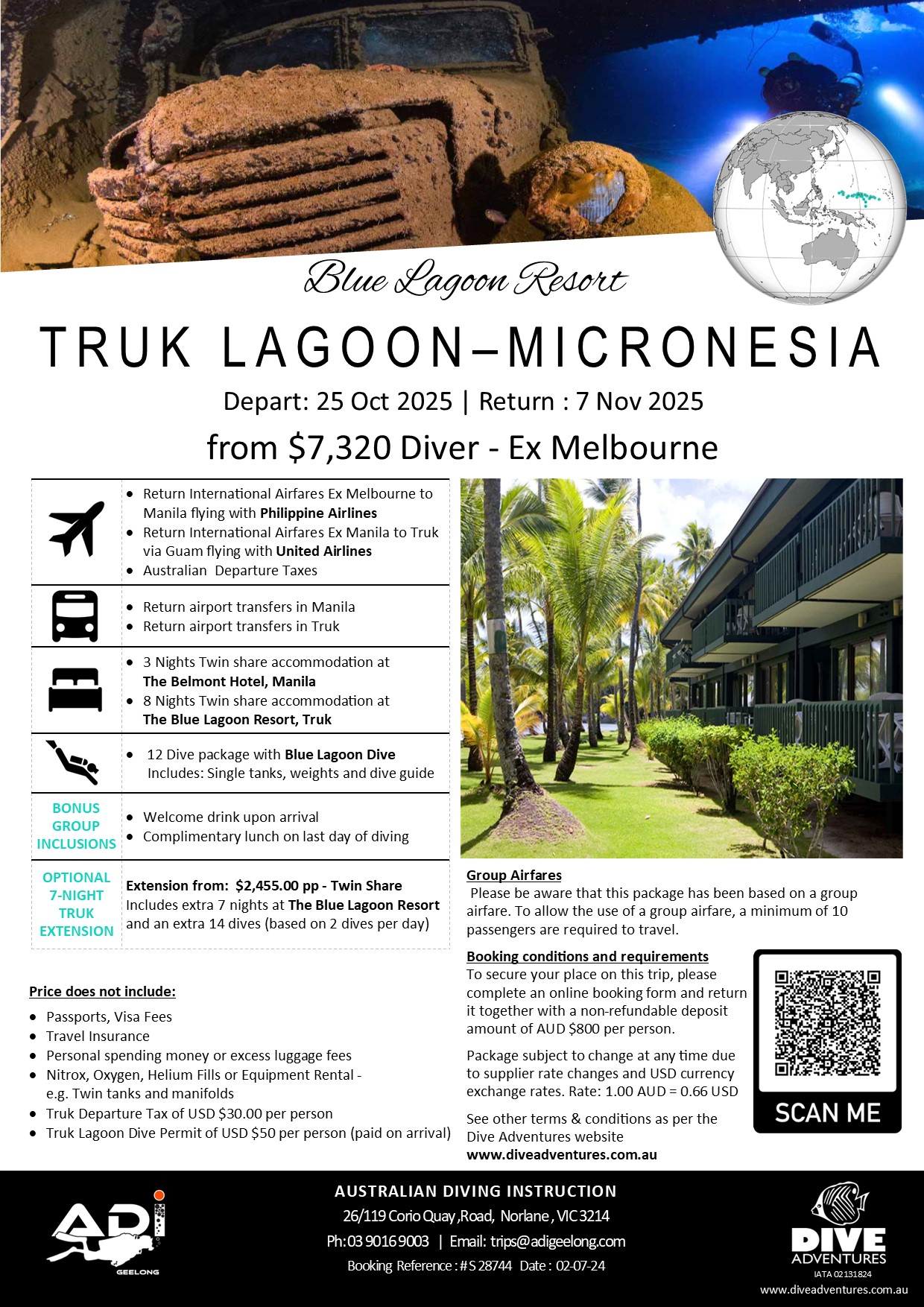 Truk Lagoon trip information sheet - 2 of 5